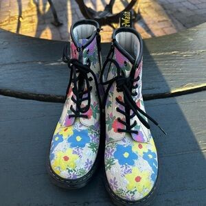 Spring Boots: Dr. Marten’s 1460 Floral Mash Up Parchment Beige Boots (US 6L)